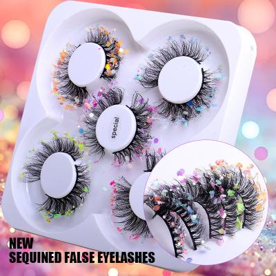 China Thick Faux Colored Fluorescence Glitter Gold Green Eyelashes Glitter Colored Strands Glow in the Dark Dramatic Bulk Shimmer Strands for sale