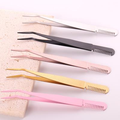 China False Eyelashes Ease Custom Logo Stainless Steel Eyelash Applicator Private Label Eyelash Makeup Tools Eyelash Tweezers for sale