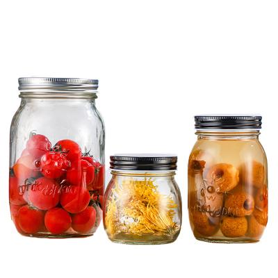 China Viable Can Be Stored 250ml 500ml Round Jam Mason Jar Glass Sealed Edible Jar Cooking Jar 1 Liter Grade Canned With Metal Screw Lid for sale