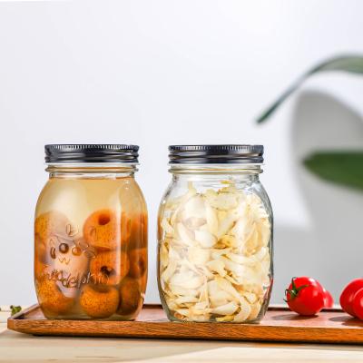 China Viable Can Be In Stored 300ml 500ml 1000ml Round Storage Glass Mason Jars With Metals Lid Wholesale for sale