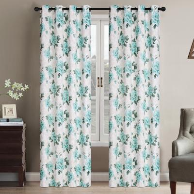 China Royal Blue Double Printed Blackout Blackout Fabric Blackout Fabric Window Curtain Panel For Living Room Bedroom for sale