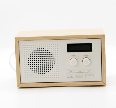 China FM Alarm Clock Radio High Quality Antique Wood Built In Speaker FM Tuner Radio Alarm Clock Mono Radio for sale