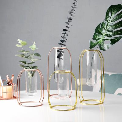 China Modern Minimalist Interior Ministry Test Tube Corrosion Resistance Glass Tube Flower Vase Decorative Glass Metal Vases for sale