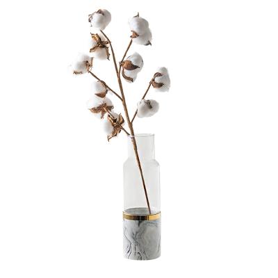 China Corrosion Resistance Homedecor Desk Ornaments Cement Flower Vase Glass Vase With Marble Ceramic Stand Tall for sale