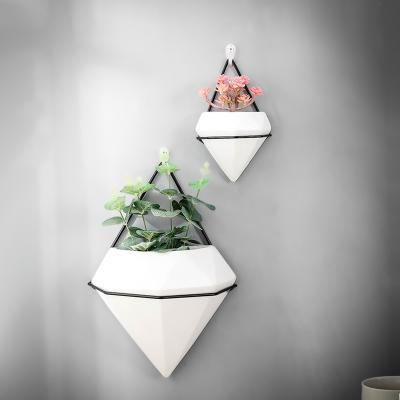 China Corrosion Resistance Hydroponic Wall Mounted Flower Pot Set Iron Indoor Planters Wall Decor Plant Pots Hanging Ceramic Succulent Medium for sale