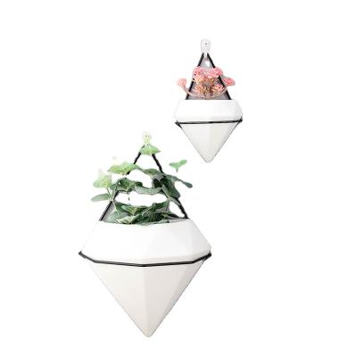 China Corrosion Resistance Hydroponic Wall Mounted Flower Pot Set Iron Indoor Planters Wall Decor Plant Pots Small Hanging Ceramic Succulent for sale