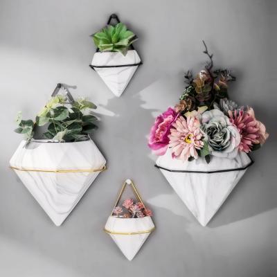 China Corrosion Resistance Marble Hydroponic Wall Mounted Flower Pot Set Iron Indoor Planters Wall Decor Plant Pots Hanging Ceramic Succulent Medium for sale