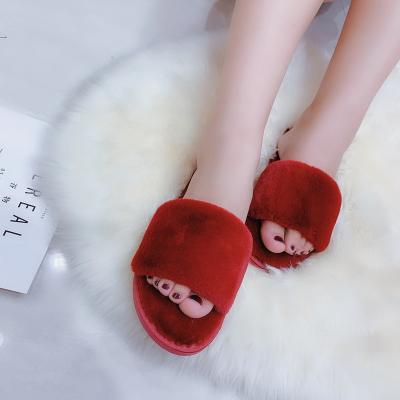 China Fashion Wholesale Women Ladies Faux Fur Fuzzy Fluffy Open Toe Home Damping Slippers Slippers for sale