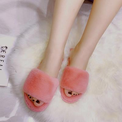 China Damping Women's Winter Faux Fur Home Slippers Warm Soft Plush Ladies Hairy Female for sale