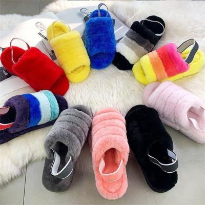 China Cushioning real 100% wool slippers soft, fluffy and fashionable women indoor and outdoor slippers for sale