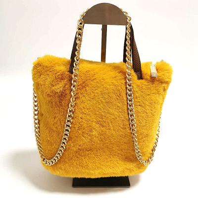 China Soft Handle Fashion Plush Shoulder Bag Faux Fur Handbag Lady Faux Fur Bag for sale