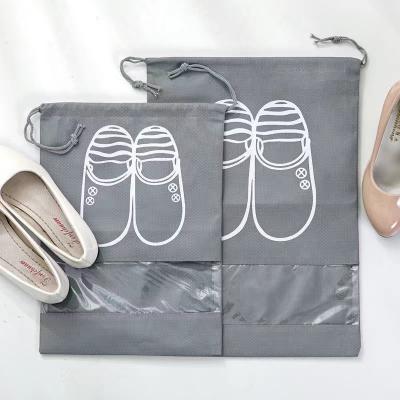 China Wholesale Rope Handle Drawstring Shoe Bag Small With PVC Window Transparent Nonwoven Drawstring Bag For Women Men for sale