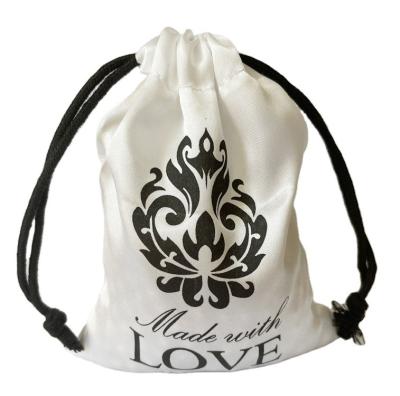 China Custom Promotion Satin Bags Logo Satin Drawstring Bag For Packaging Hair Extensions Bundles Soft Silk Wigs Pouches With Drawstring for sale