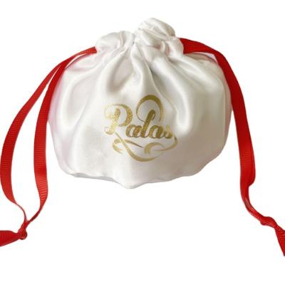 China Custom Logo Soft Wig Underwear Drawstring Round Bottom Bags Manufacturer Satin Pouch Packaging Gift Small Bags for sale