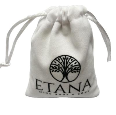 China Custom Promotion Logo Printed White Velvet Jewelry Drawstring Suede Bags Essential Oil Gift Packaging Bag for sale