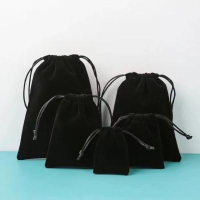 China Wholesale Black Promotion Small Pouch Packaging Drawstring Gift Velvet Bag for sale