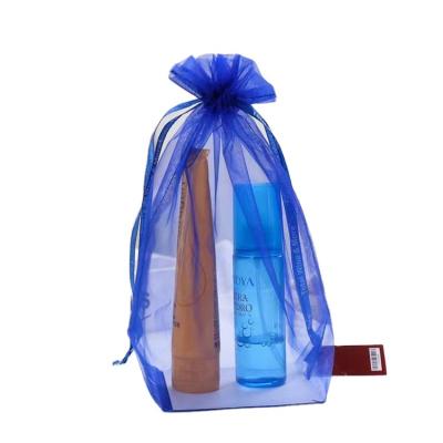 China Colorful Transparent Organza Promotion Square Bottom Sheer Gusseted Customized Favor Bags With Drawstring Logo for sale