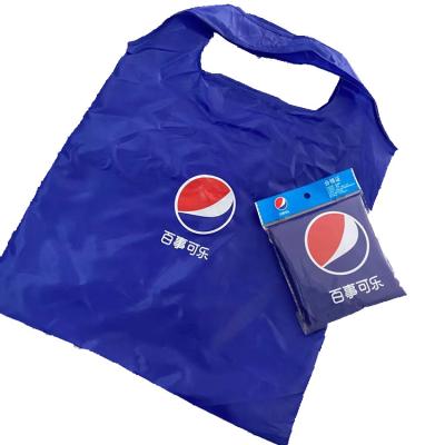 China Customized Fold Recycling Reusable Large Supermarket Grocery RPET Polyester Reusable Foldable Shopping Bag With Pocket for sale