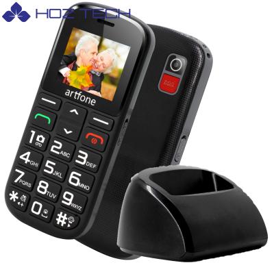 China Build in flash factory in old man Artfone current older cell phone dual sim with charging cradle for sale