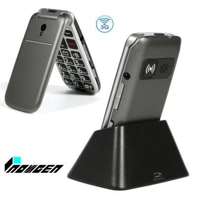 China Build in MTK Flash 3G WCDMA Top Flip Phone with S0S Key with Charging Cradle / Big Font Big Talk Long Box Speed ​​Standby Phone for Senior for sale