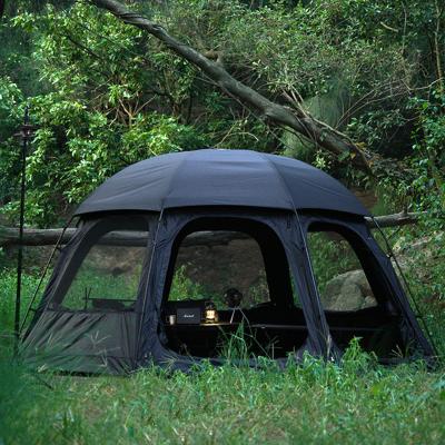 China Super large area with two bedrooms and one hot sale 2023 living room black style ball tent octagonal vinyl dome tent glamping outdoor camping tent with curtains and mats for sale