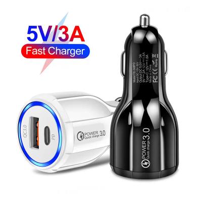 China Quick Charging Phone Car Charger QC3.0 5V/3A 9V/2A TYPE C USB C PD+USB Car Charger Adapter For iPhone For Mobile Phone for sale