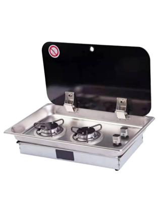 China Without Faucet RV Caravan Camper Stainless Steel Sink With 2 Gas Stove With Deep Drawn Glass Lid Deep Draw for sale