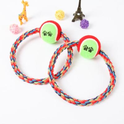 China Durable Dog Pet Makers Chew Bite Toy Molar Stocked Pet Toys Rope With Tennis for sale