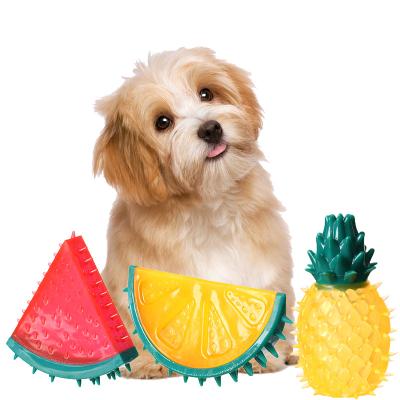 China Summer Fruit Design Durable Bite-Resistant Stocked Cooling Dog Chew Toys Freezable Pet Teether Chewing Cooling Toy for sale