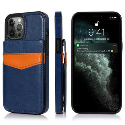 China Four Corner Protect Cards Case Shockproof Classic Color Matching Stand Case Leather Phone Case For Iphone 12 pro max for sale