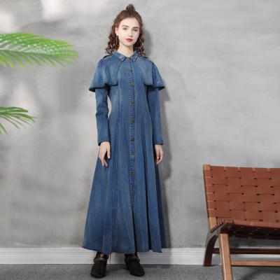 China Vintage Breathable Women Maxi Full Sleeve Denim Autumn Long Single Breasted Spring Dresses S-XL Turn Down Collar for sale