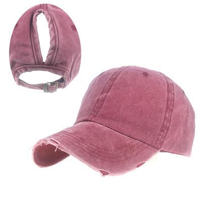 China COMMON Wholesale Washed Ponytail Baseball Cap Plain Color Sun Protection Outdoor Sports Hats for sale