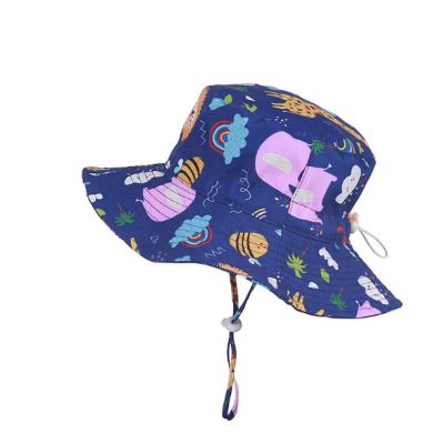 China Custom Cute Cartoon Full Page Print Kids Sun Hat Children UV Protection Child Bucket Hat Summer Sun Hat With String for sale