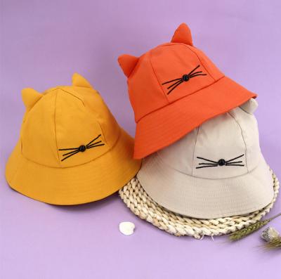 China Cat Shape 1-4 Ages Children Cute Embroidered Fisherman Bucket Sun Hat Children Picture Summer Hat for sale