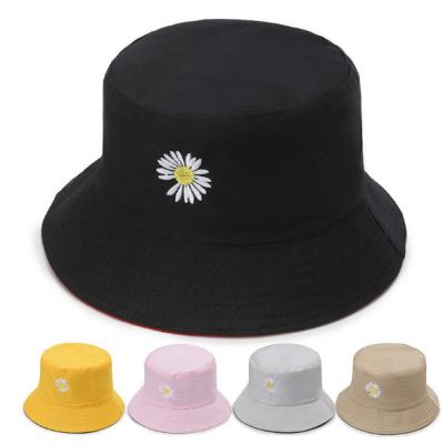 China Female Daisy Embroidery Short Brim Plain Bucket Hat Sun Hat Summer Custom Logo for sale