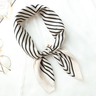 China Square Stripe Polyester Summer Spring Scarf 70cm Woman Satin Headband Silk Bag Scarf for sale