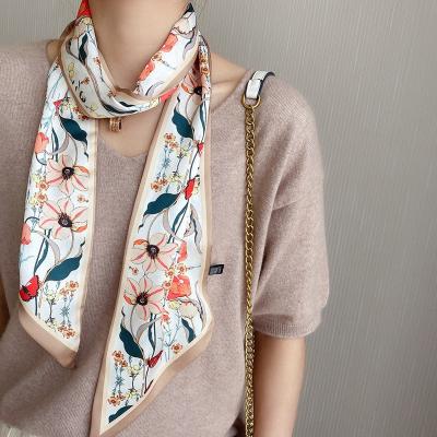 China 2021 Square Polyester Silk Scarf Female Satin Headband Printing Long Scarf Ribbon For Woman for sale