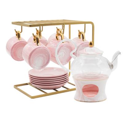 China Viable Nordic ceramic glass teapot teapot fruit heating candle household set flower tea flower tea set afternoon heat-resistant tea set for sale