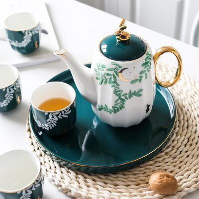 China Sustainable European Style Tea Set Teapot Set Six-Piece Set Teacup Set Small Luxury Ceramic Drinking Water Cup Household Take Care Gift for sale