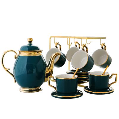 China Viable European Light Luxury Ceramic Gold Rim Coffee Set Household Afternoon Tea Set Appliances With Cup Holder for sale