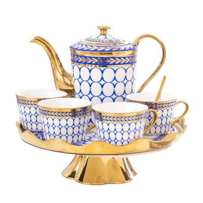 China Tea Set Viable European Style Rotatable Gold Fragrant Bone China Coffee Set Coffee Edge Bone China Ceramic Coffee Mug for sale