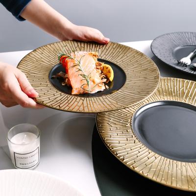 China Sustainable Hotel Restaurant Dining High-Grade Ceramic Artistic Kitchen Dish Creative Silver Gold Steak Household Dish for sale