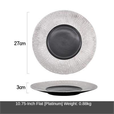 China Sustainable Hotel Restaurant Dining High-Grade Ceramic Artistic Kitchen Dish Creative Silver Gold Steak Household Dish for sale