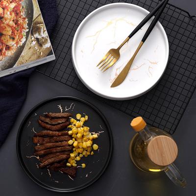 China Modern Nordic Style Household Kitchen Steak Dish Jewelry Storage Ceramic Western Marbling Tray for sale