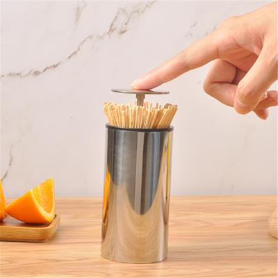 China Best Viable Selling New 304 Stainless Steel Toothpick Push Type Round Bracket Holder Creative Automatic Instruments for sale