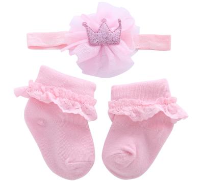 China Breathable Newborn Baby Hair-ties Bangs Baby Hair Accessories Gift Sets Socks With Hair Band Set for sale