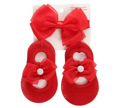 China Fashion Baby Socks Hair Band Gift Set Breathable Lace Baby Princess Socks Newborn Infant Baby Socks For Girl Gift for sale