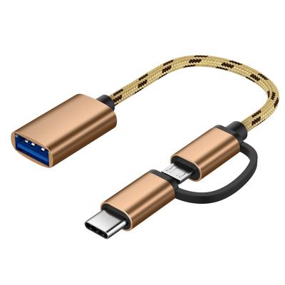 China Camera New 2 In 1 Nylon Braid OTG USB 3.0 To Micro USB Type C Data Sync Adapter For Huawei For Mobile Phone for sale