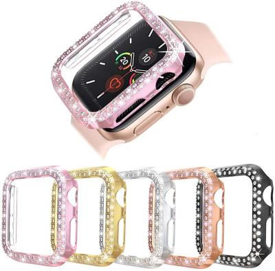 China PC Case Electroplate Double Row Diamond PC Watch Case Compatible For Apple Watch 38/40mm 42/44mm for sale