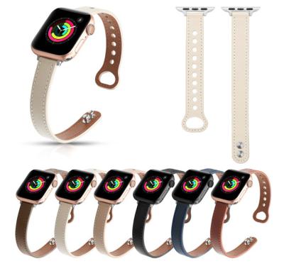 China For Apple Watch Luxury Slim 14mm Leather Watch Bands For Apple Watch Se 5 Series 6 4 3 2 1 Women Fashion Wrist Strap For iWatch for sale